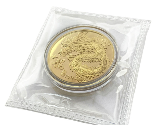 bespoke gold plated souvenir coin with PVC pouch