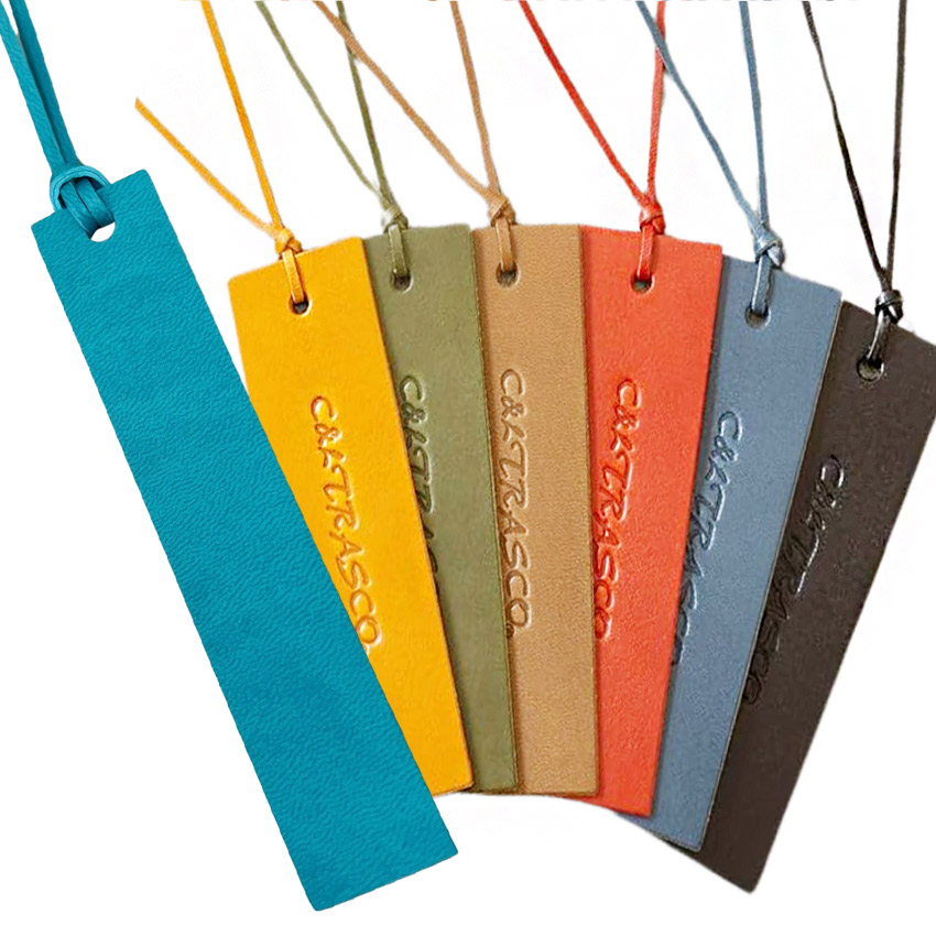 custom debossed logo leather bookmarks with strap