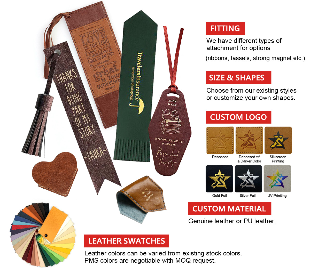 manufacturer custom logo leather bookmarks