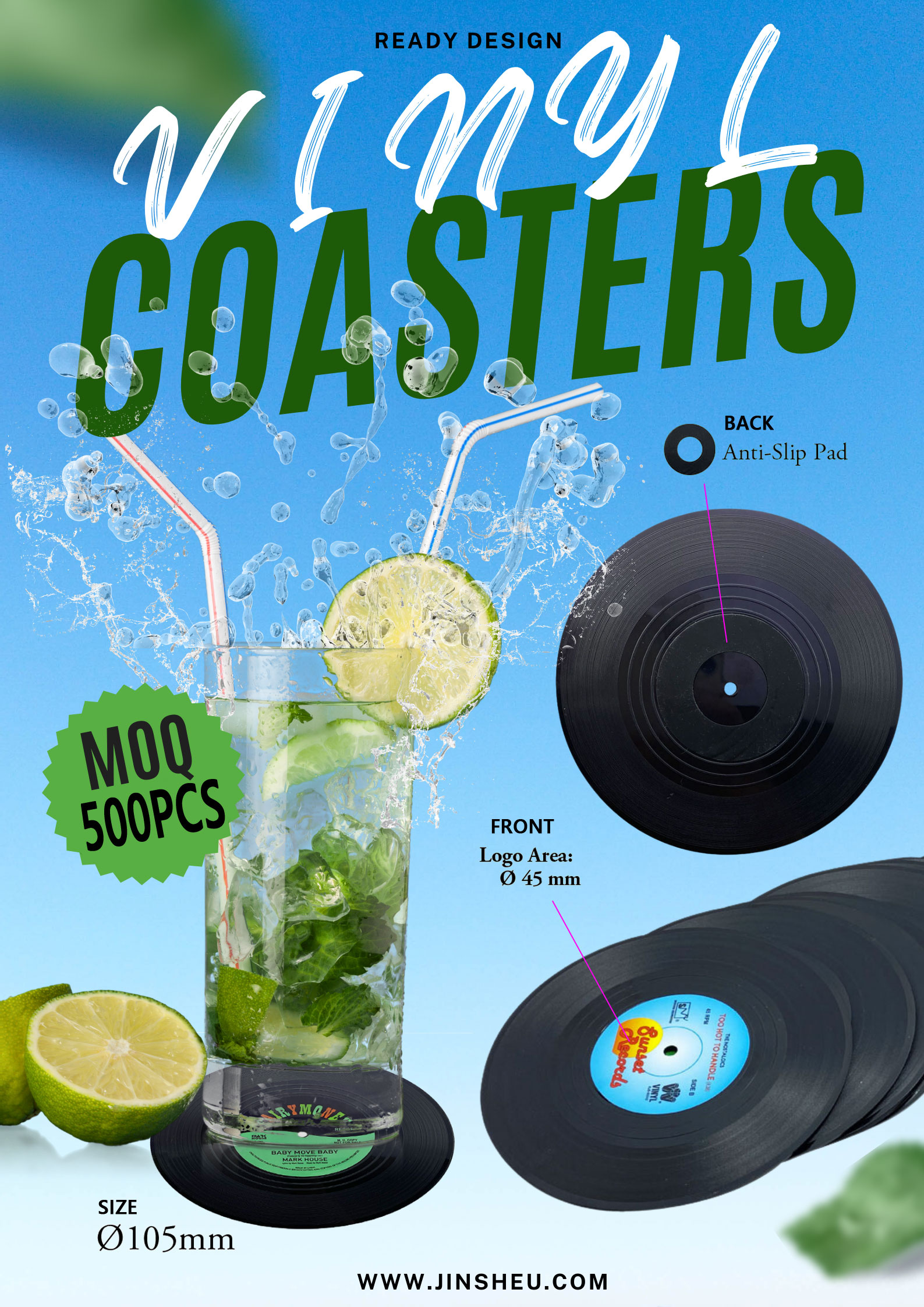 wholesale custom logo vinyl coasters