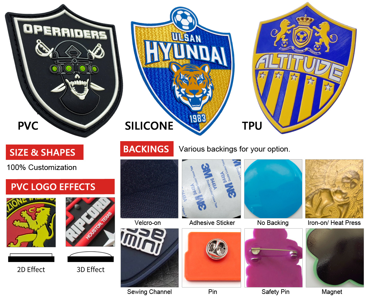 wholesale custom made silicone rubber pvc tpu patches