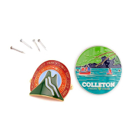 custom logo soft enamel hiking stick medallion badge souvenirs