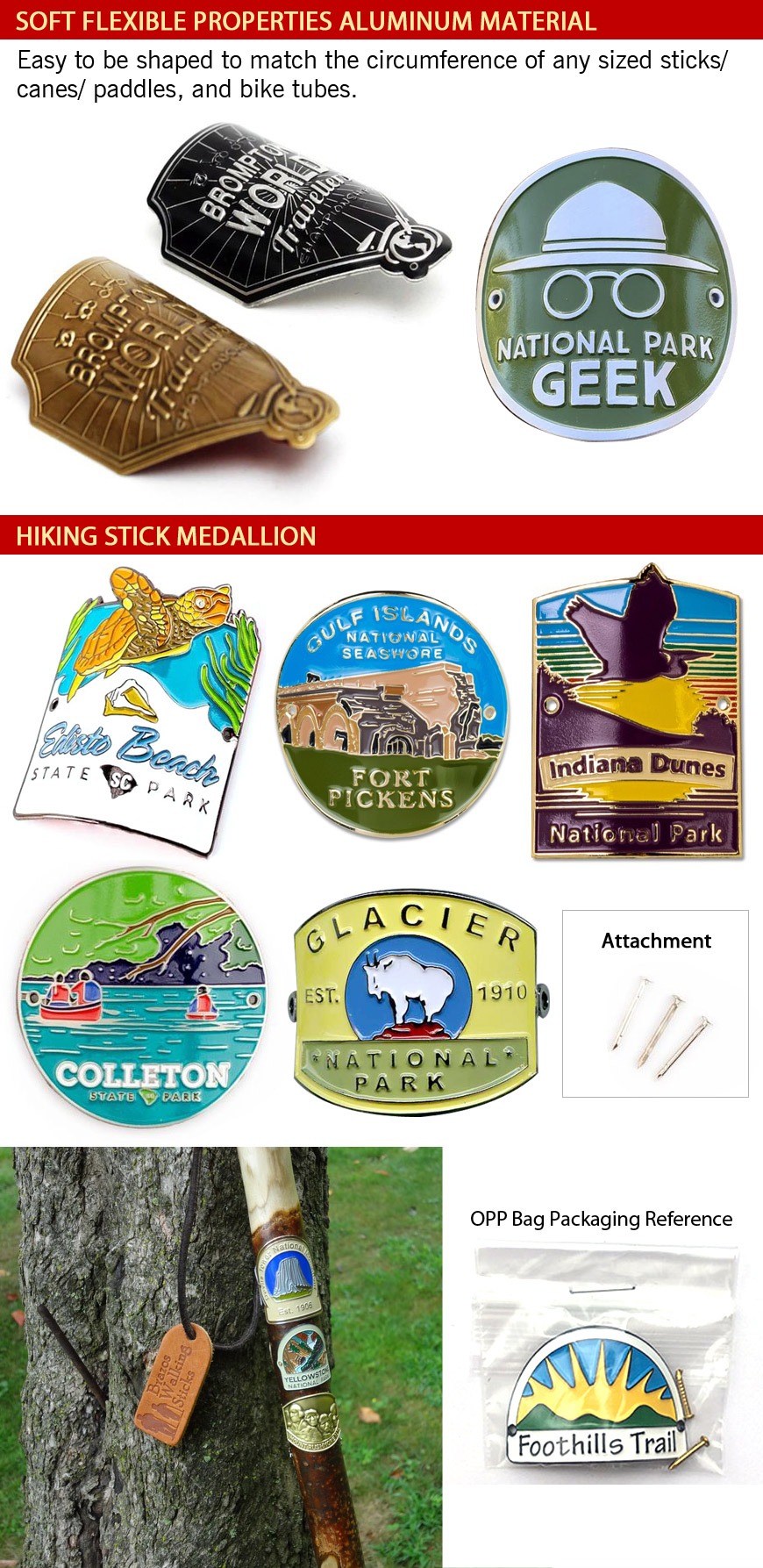 custom national park souvenir hiking stick medallions