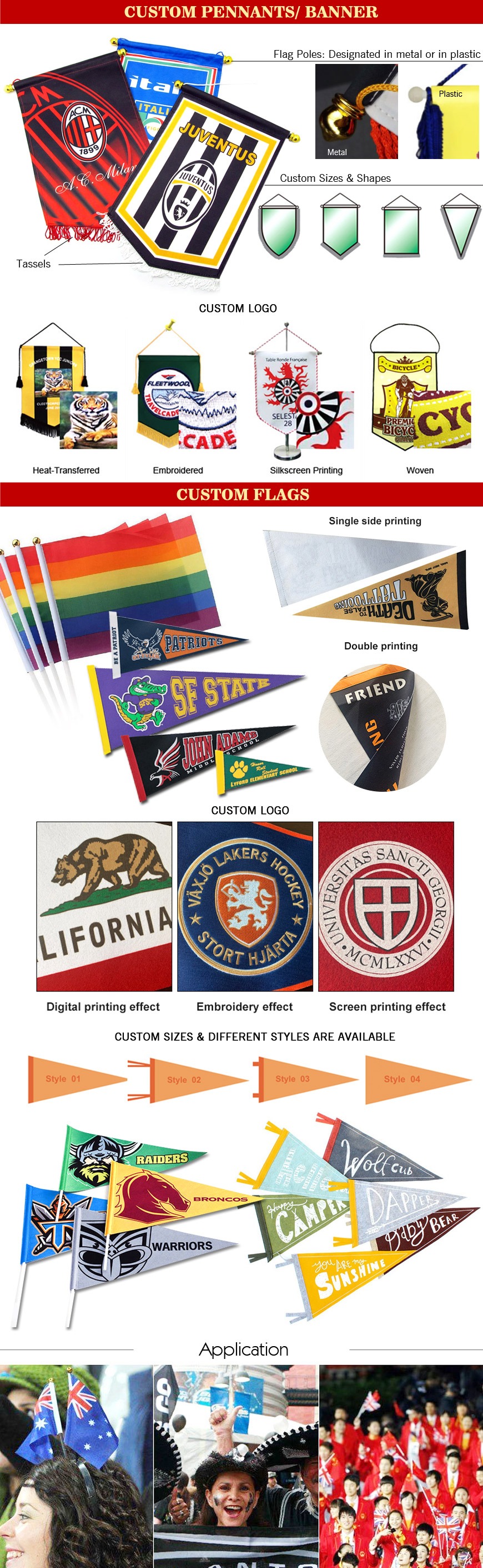 custom logo sports pennant flags wholesale