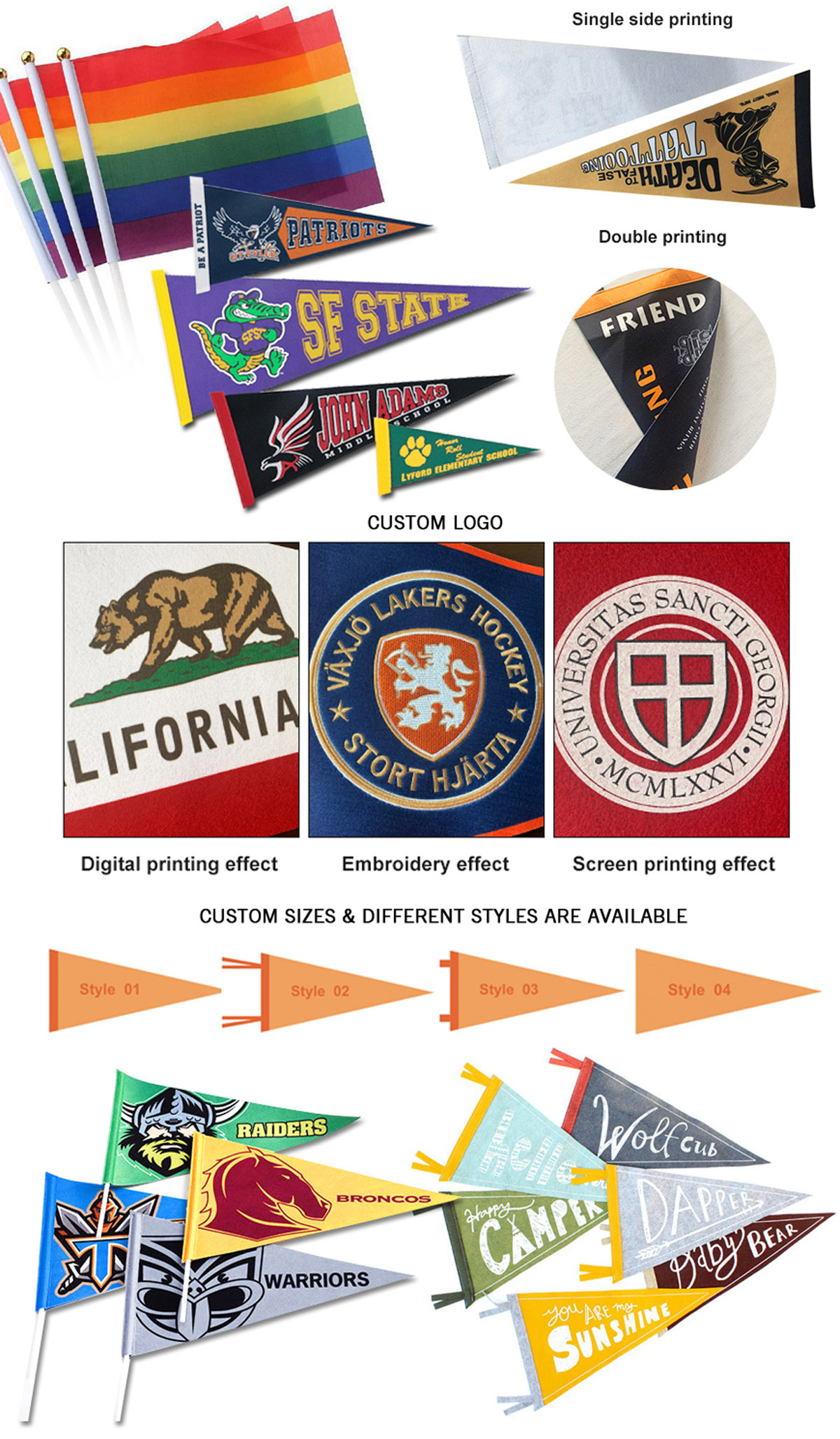 custom printed college flags, sports burgee flags