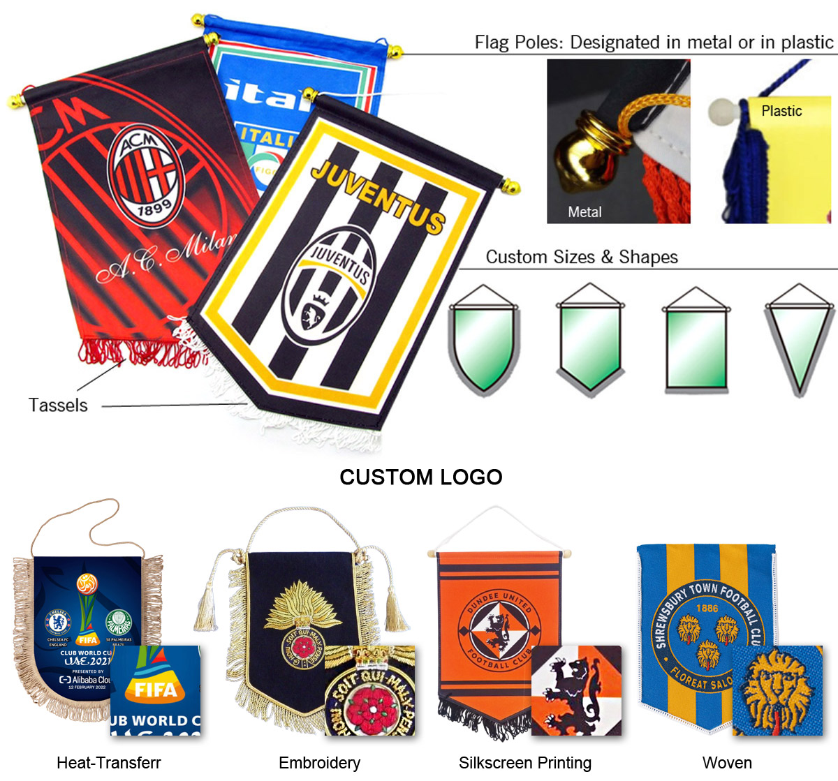 manufacturer custom design wholesale sports club pennants