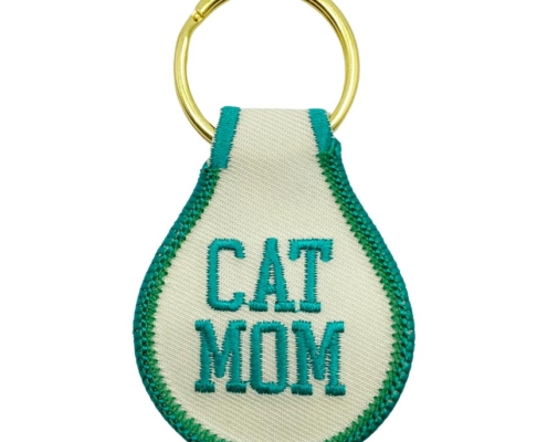 custom embroidered cat mom patch keychain