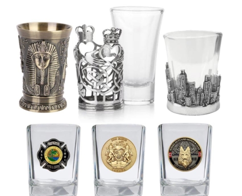 wholesale custom metal souvenir whisky wine shot glasses
