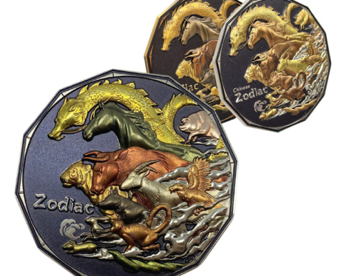 custom UV printed Chinese zodiac challenge coins