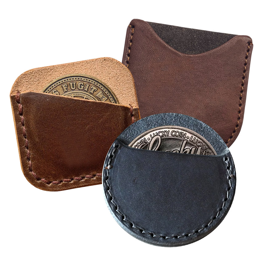 manufacturer custom leather challenge coin pouch holders