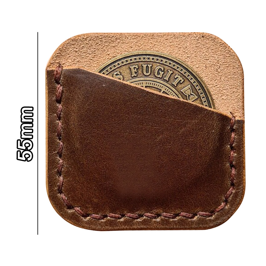 Square Leather EDC Coin Sleeve with Diagonal Cut
