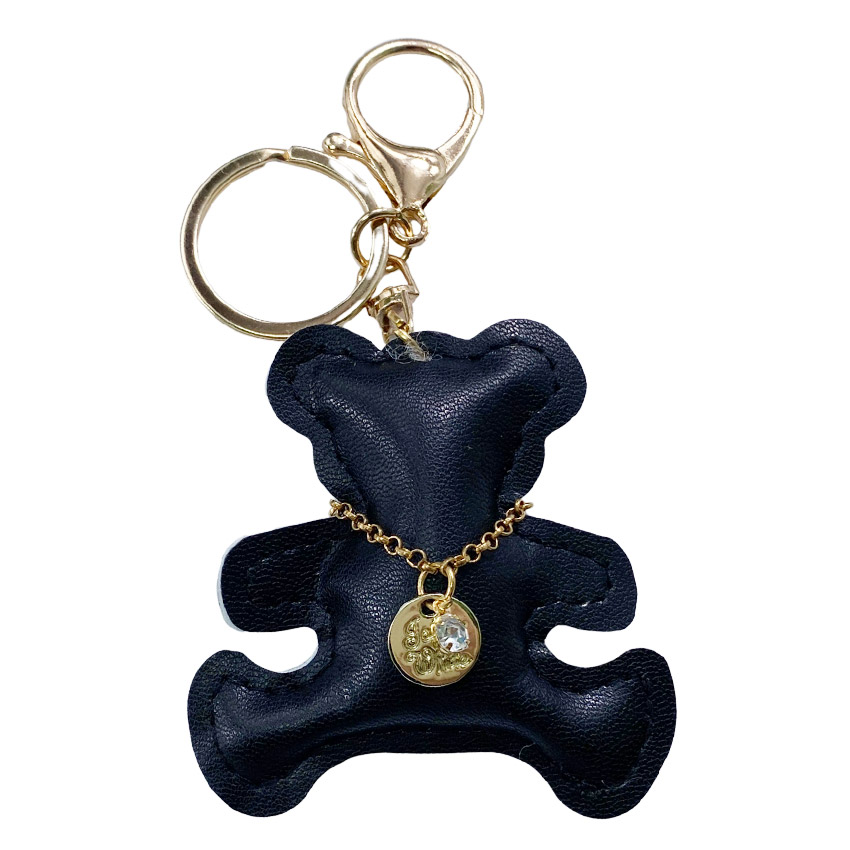 custom PU leather bear bag charm with keyring