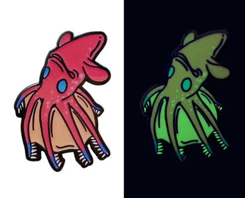 customized vampire squid glow in the dark metal pin badge