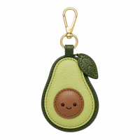 Custom logo avocado fruit theme leather bag charm, featuring high-quality litchi pattern and gold hardware