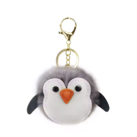 wholesale novelty penguin fur ball leather keychain