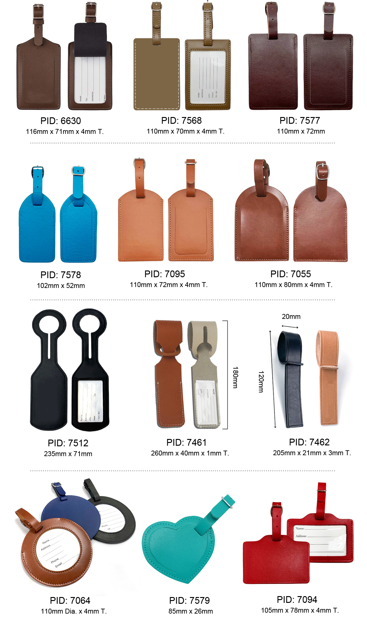 wholesale custom logo leather luggage tags with free mold fee