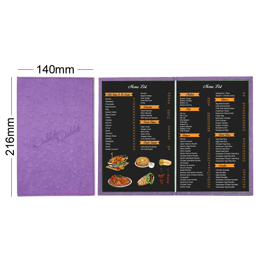 Customized Ostrich Texture Faux Leather Menu Cover
