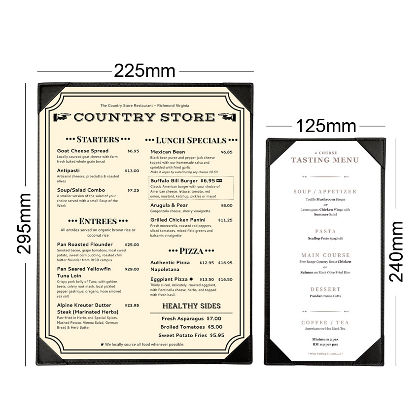 Custom Single Panel Leather Menu Board
