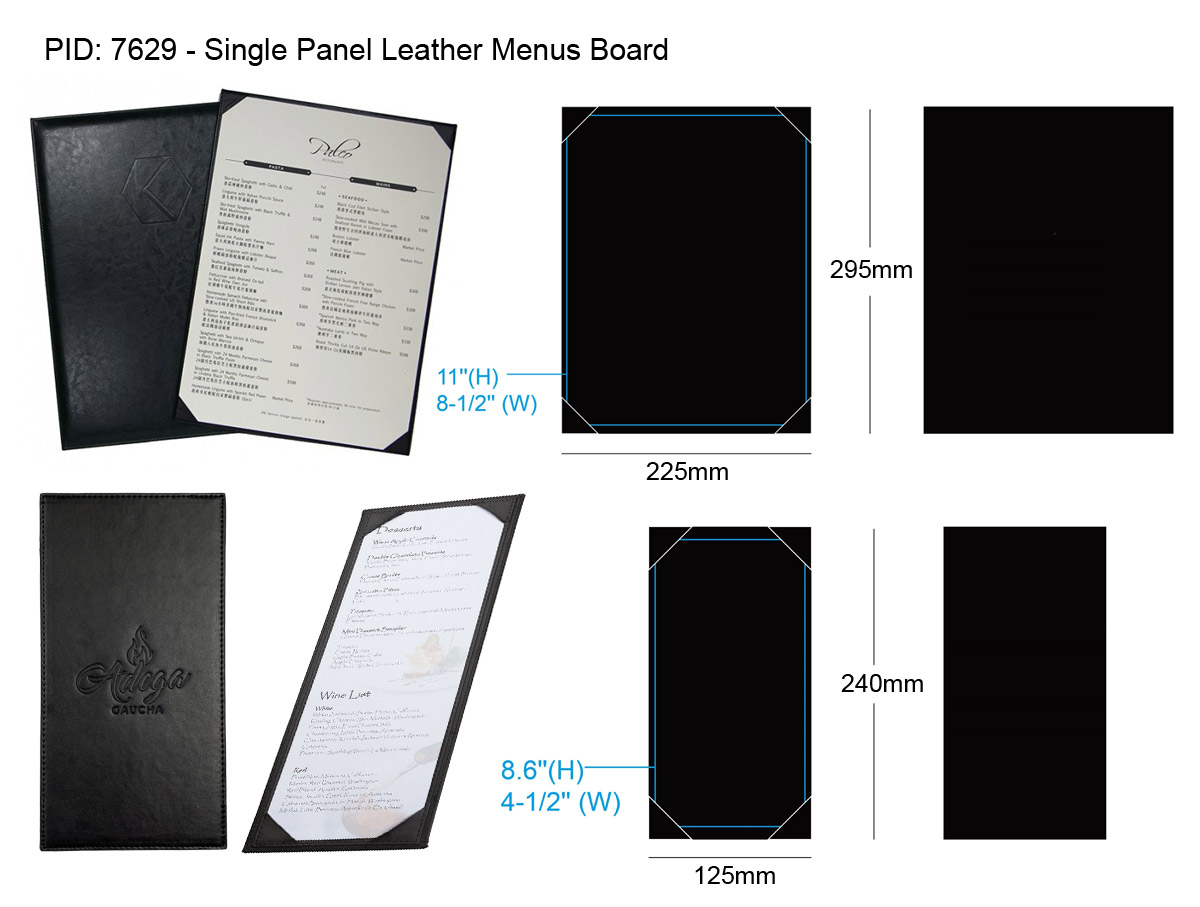 custom debossed logo PU leather single panel menu boards