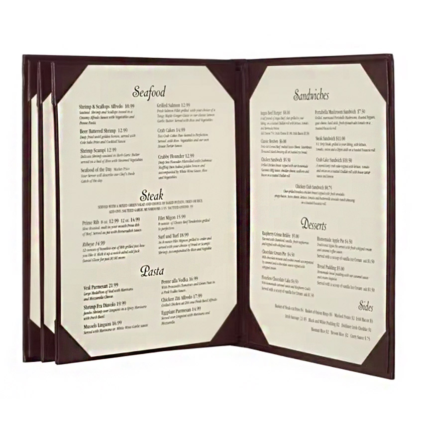 Custom Made Corner Mounted Leather Menu Cover