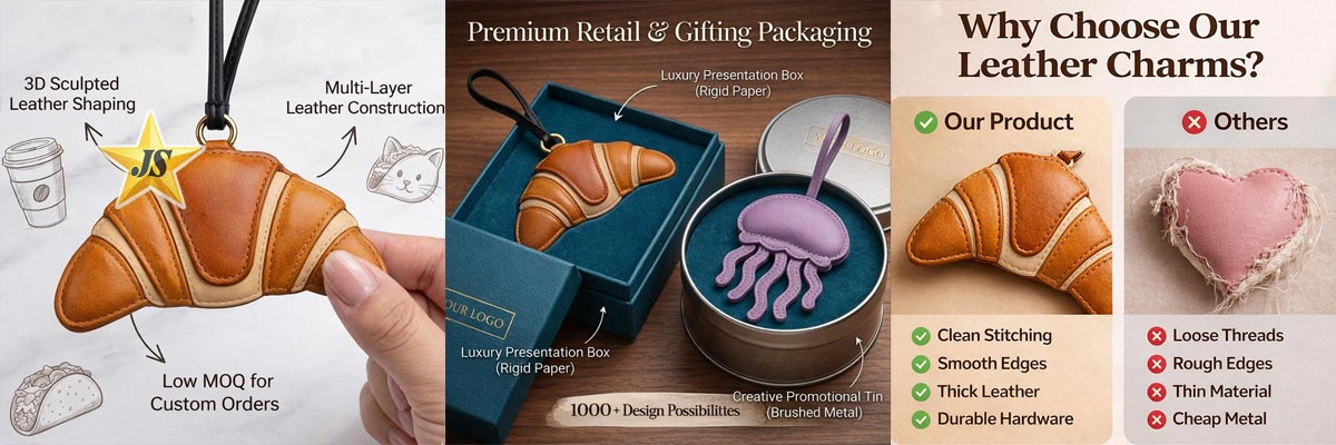 manufacturer custom design premium leather bag charm fashion brand gift accessory
