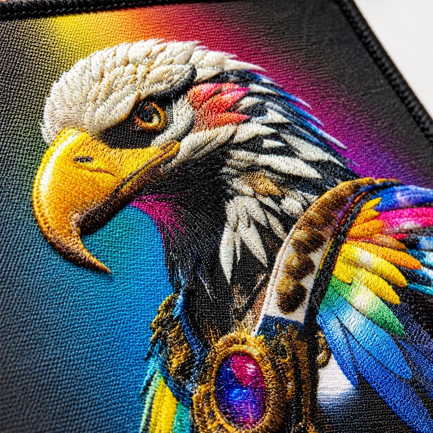 custom 3D embroidered eagle patch with smart printing