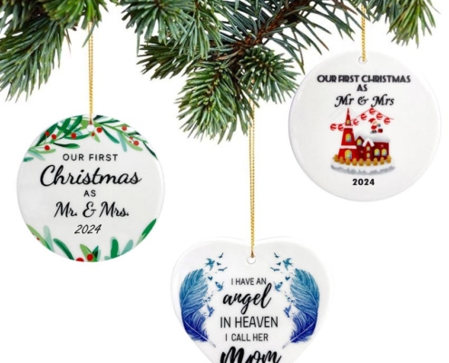 custom logo printed ceramic Christmas hanging ornaments