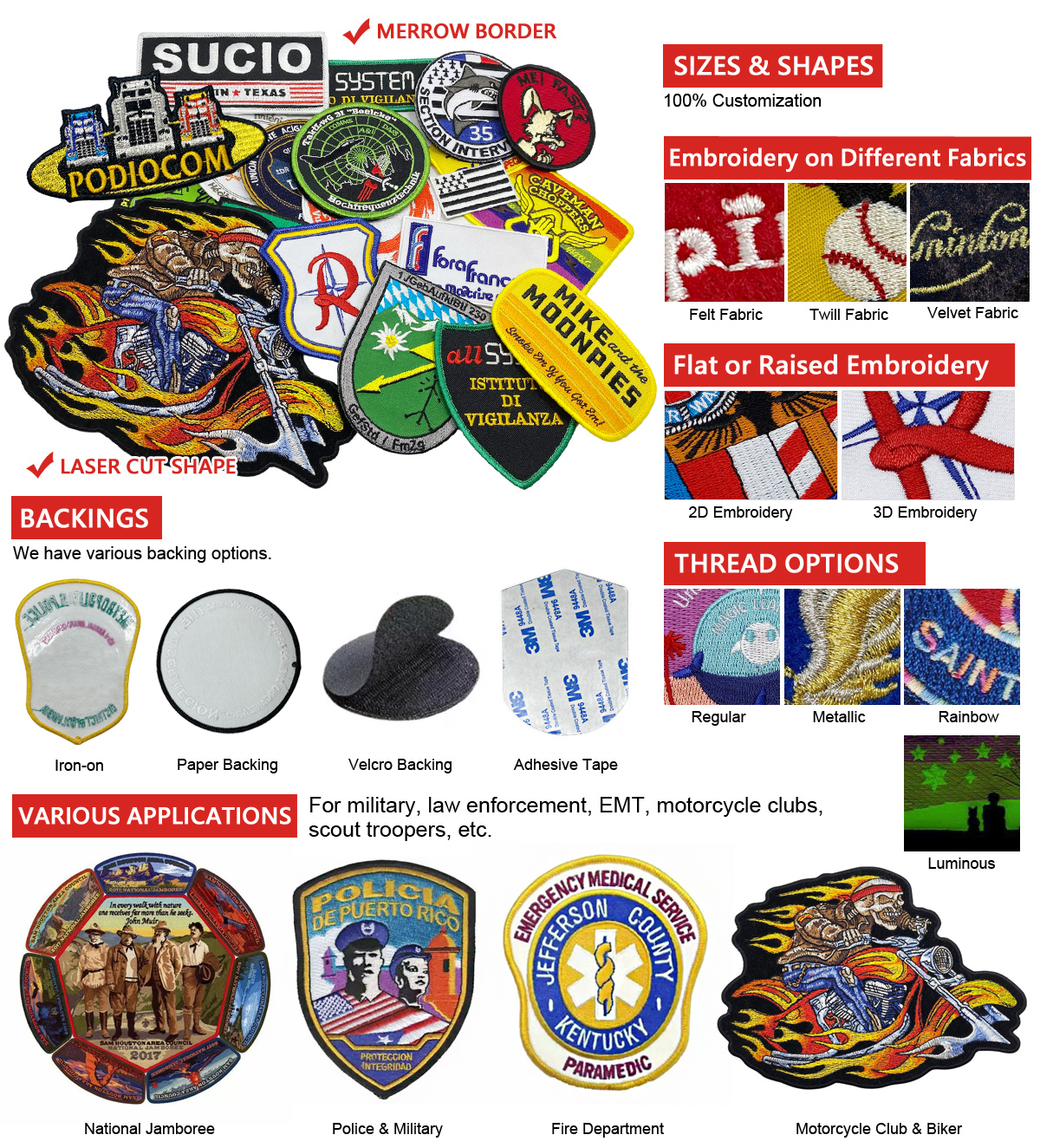 Personalised Custom Biker Name Badges – Embroidered Sew-On Patches, Various Sizes, UK Made