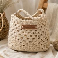 custom logo leather tag for handmade crochet bag