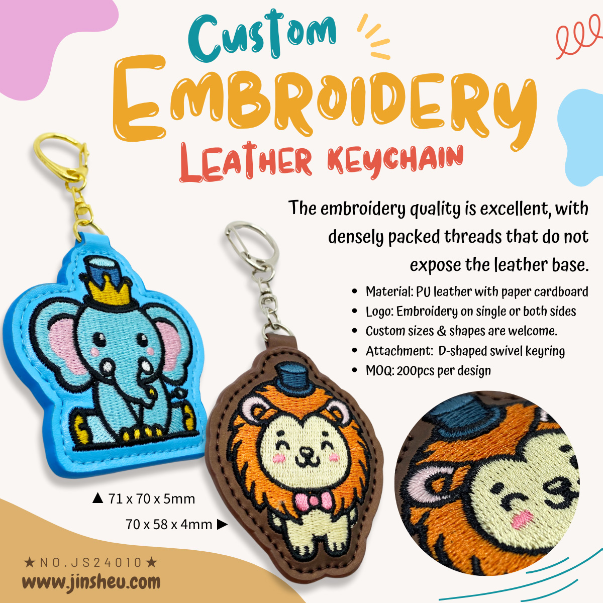 wholesale custom logo embroidery leather keychains