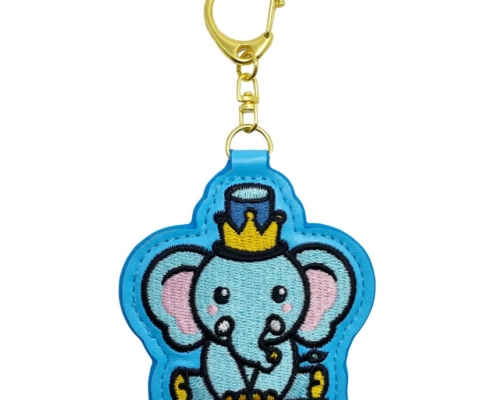 personalized embroidered elephant leather patch keychain