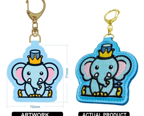 customized cute elephant embroidered leather keychain