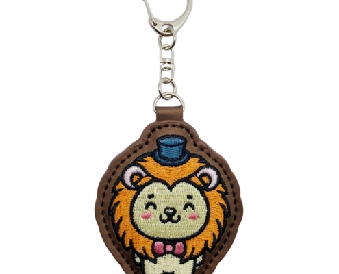 custom souvenir keychain embroidered lion patch leather keyring