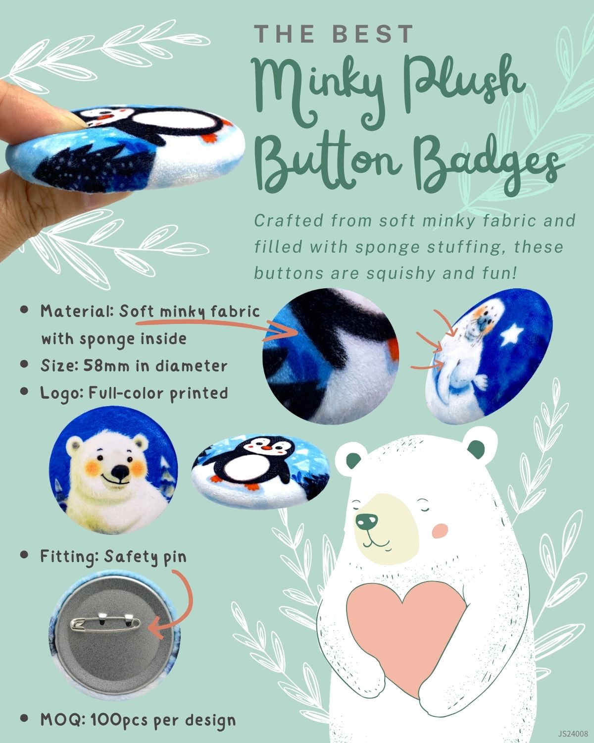 promotional custom design minky button badges