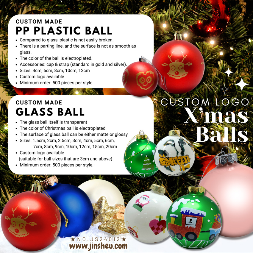 Custom logo Christmas tree ornaments bauble balls
