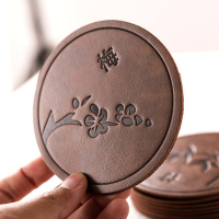 manufacturer custom debossed logo PU leather drink coaster