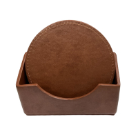 manufacturer hard PU leather drink coaster with holder case