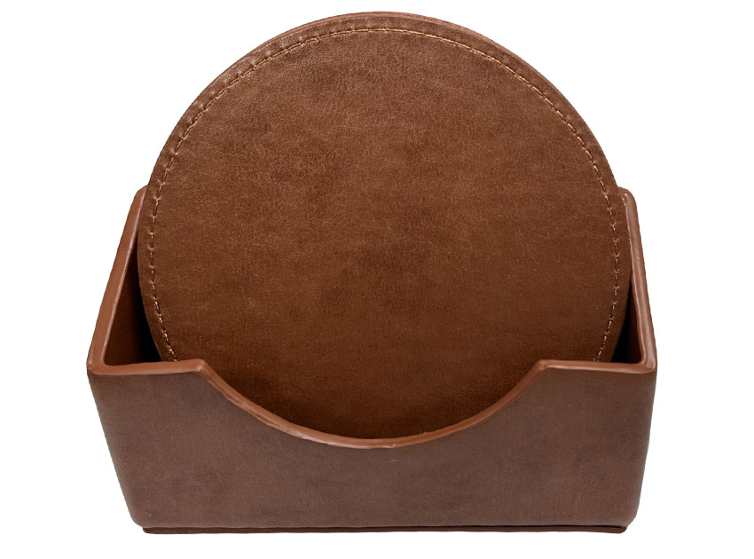 manufacturer hard PU leather drink coaster with holder case