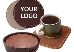 wholesale custom logo leather coasters