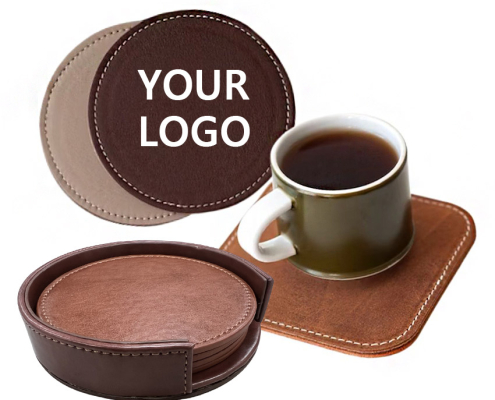 wholesale custom logo leather coasters