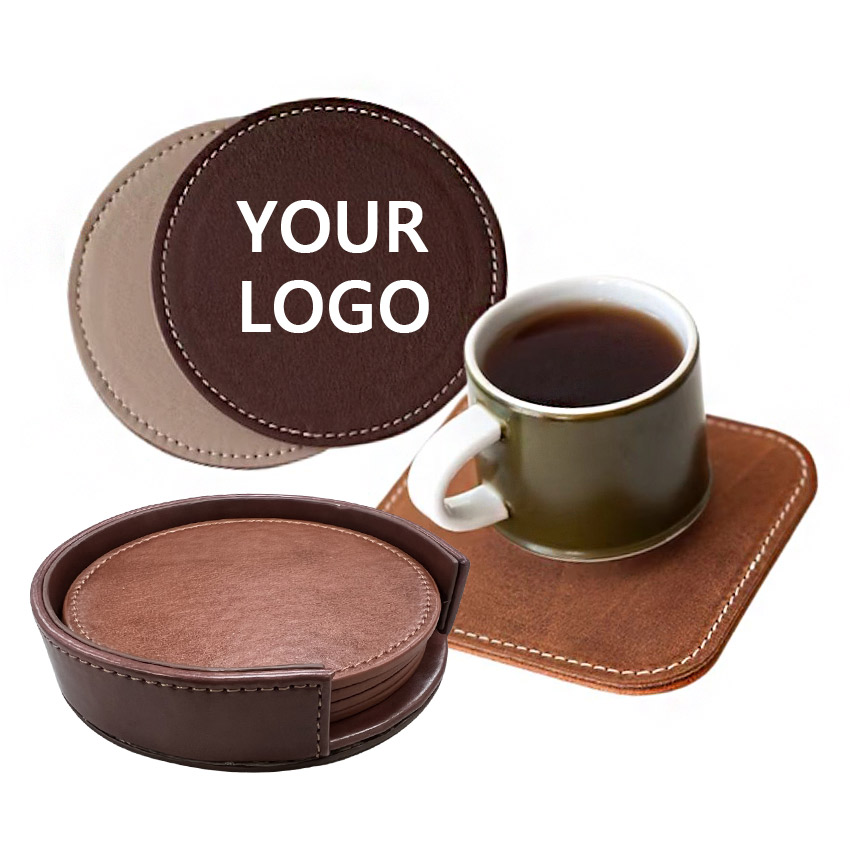 wholesale custom logo leather coasters