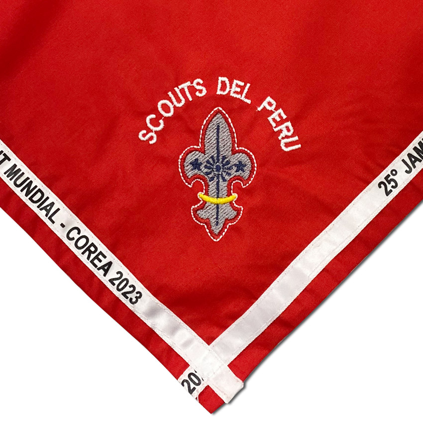 custom boy scout neckerchief with printed satin ribbon edge