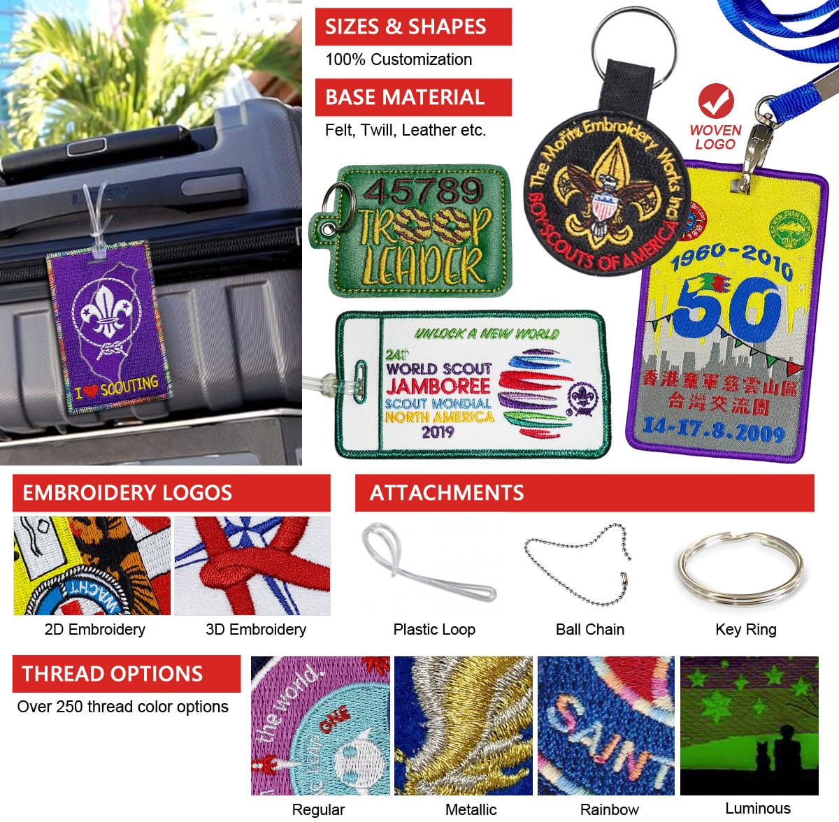 manufacturer custom logo embroidery key tags and luggage tags