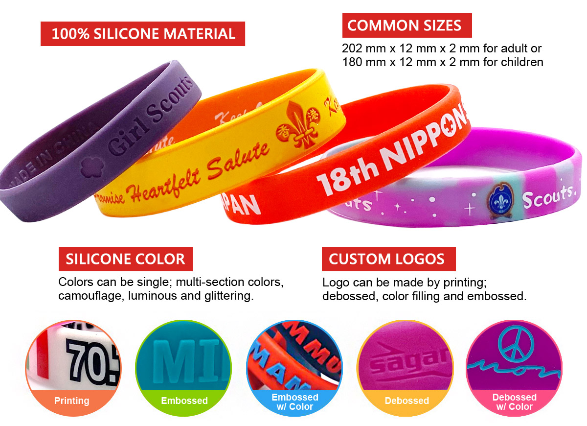 wholesale manufacturer promotional silicone scout wristbands