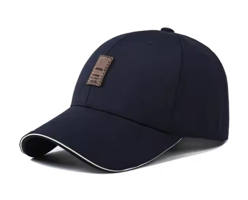 custom sandwich peak baseball cap with leather patch