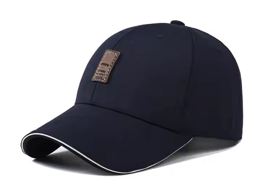 custom sandwich peak baseball cap with leather patch