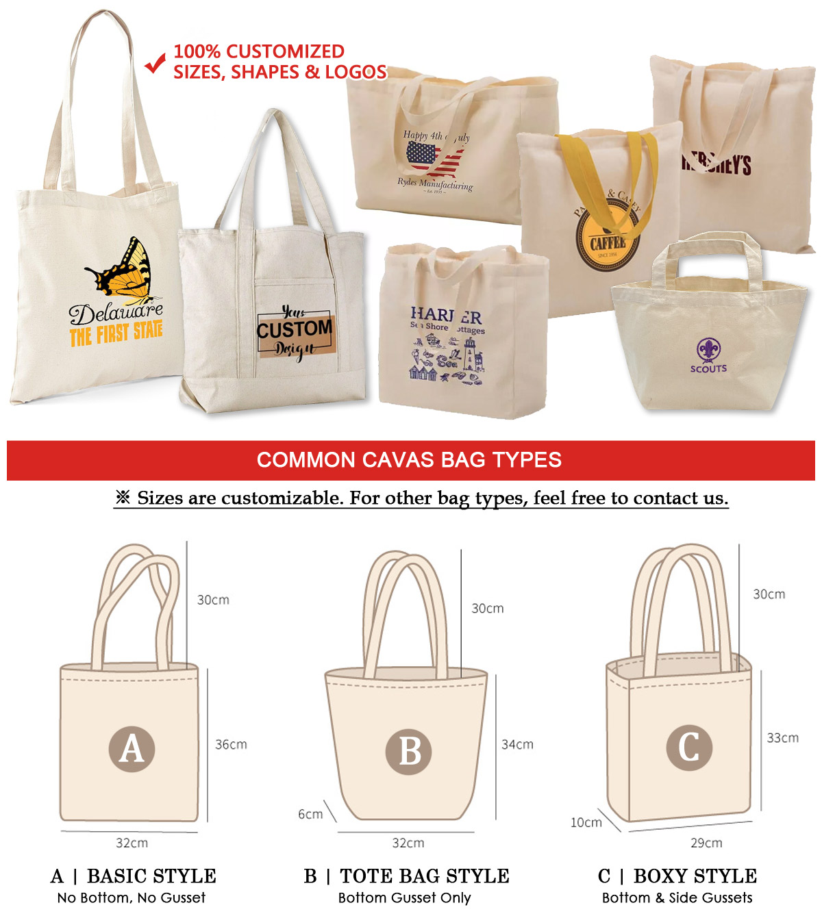 wholesale custom logo printed canvas tote and shopping bags