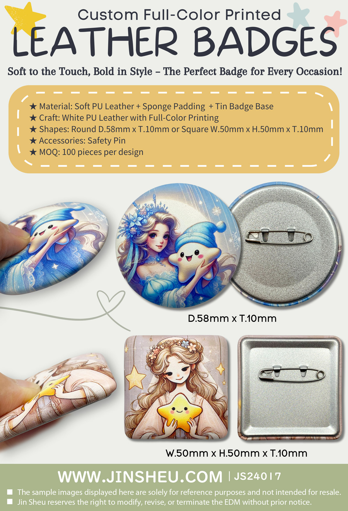 wholesale custom full color printed leather sponge padded button badges