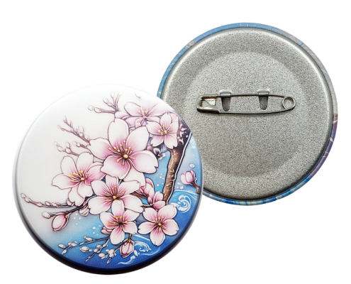 Personalized PU Leather Full Color Printed Sakura Button Badge