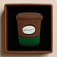 custom design PVC rubber coffee cup with metal coffee bean pin